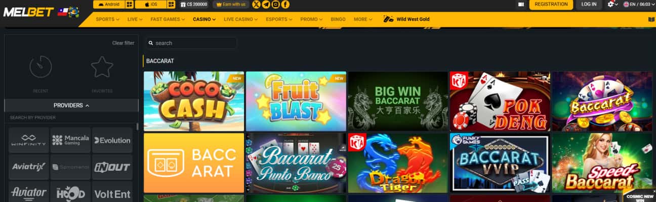 MelBet casino mesas de baccarat