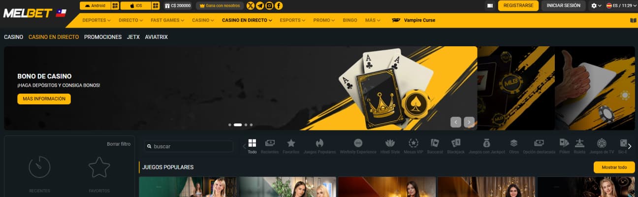 Melbet casino en vivo