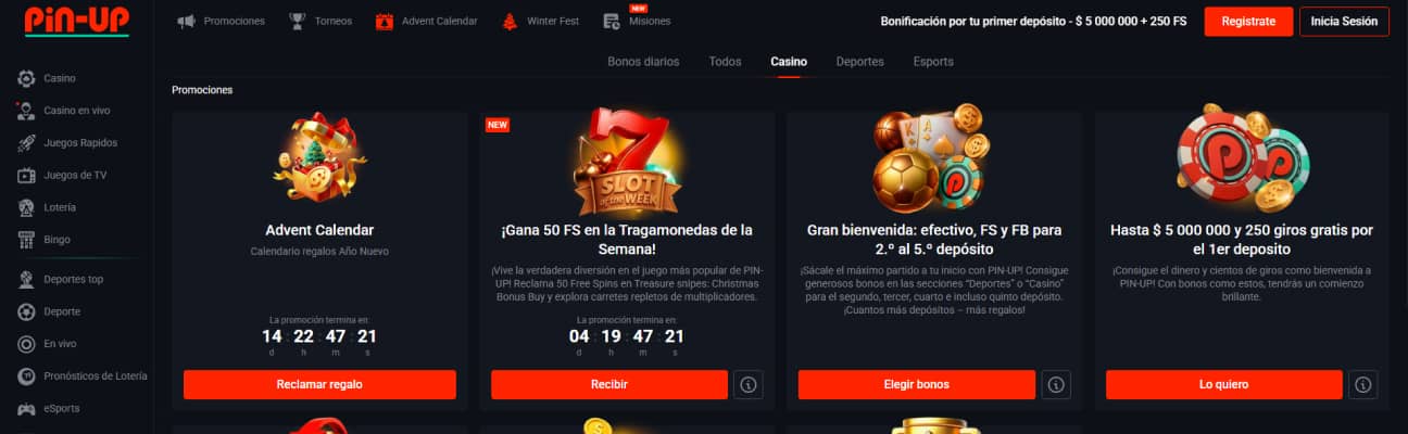 PinUp oferta de bienvenida